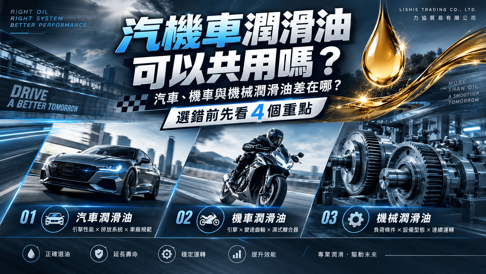汽機車潤滑油可以共用嗎？汽車、機車與機械潤滑油差在哪？選錯前先看4個重點